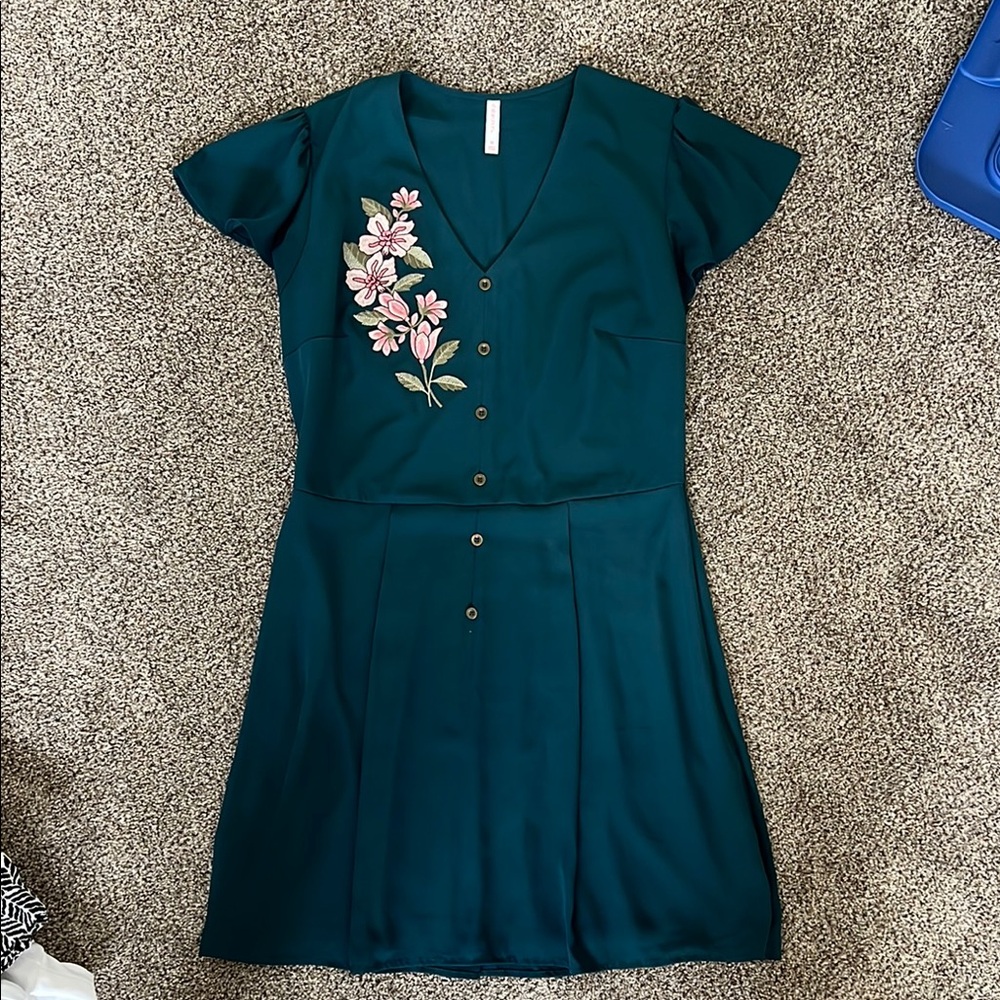 Xhilaration Teal Dress with Floral Details